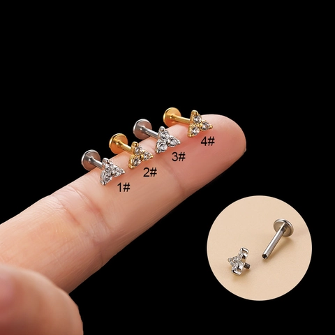 Stainless Steel Zirconia Lip Ring Internally Threaded Labret Stud Earring Piercing Body Jewelry Accessory For Women Men