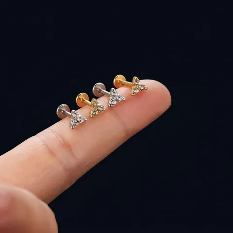 Anillo de Labio de Acero Inoxidable con Circonia Rosca Interna Labret Pendiente Piercing Joyería Corporal Mujer Hombre