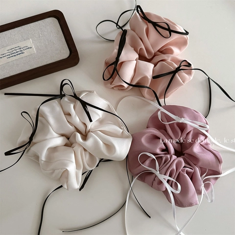 Satin Scrunchie Ribbon Bow Hair Tie Ballet Style Elegant Elastic Oversized Accessory For Women Girls