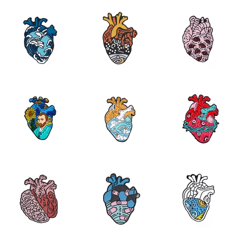 Broche de Esmalte de Corazón Anatómico Creativo Pin Aleación Aceite de Goteo Insignia de Corazón Joyería para Decoración