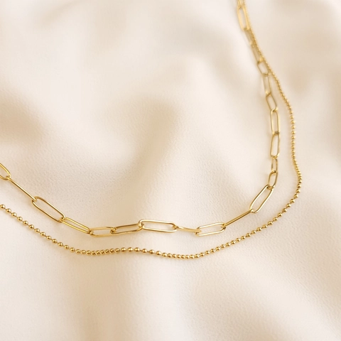 Layered Necklace 18K Gold Plated Stainless Steel Paperclip And Bead Chain Minimalist Ins Style Fashion Women