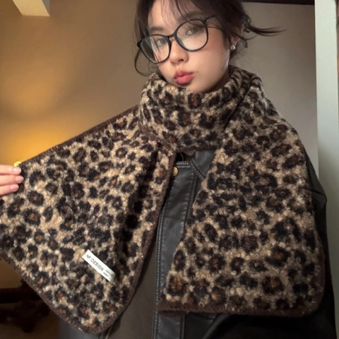 Sciarpa Donna Vintage con Stampa Leopardata Moda Motivo Geometrico Calda Sciarpa Invernale in Poliestere Retro Morbida Lunga