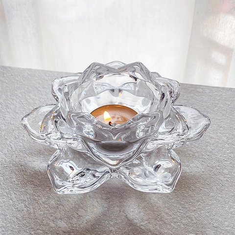 Portacandele A Forma Di Fiore Di Loto Vetro Trasparente Candeliere Per Tealight Decorazione Casa Matrimonio Centrotavola