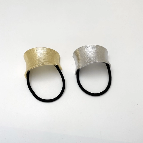 Minimalist Metal Cuff Hair Tie Ponytail Holder Alloy Brushed Texture Elastic Hair Rope For Women Girls