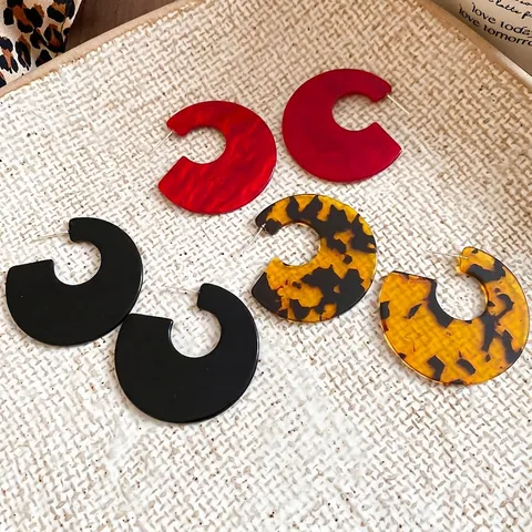 Geometrische C-Vorm Hoop Oorbellen Acryl Gemarmerd Schildpad Design Met 925 Sterling Zilveren Oorbel Post Voor Vrouwen