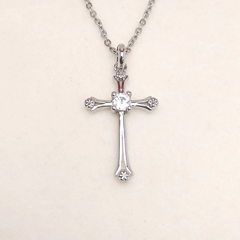 Collana Con Ciondolo A Croce Rame Placcato Oro Bianco Zircone Stile Punk Gotico Gioielli Per Uomo E Donna