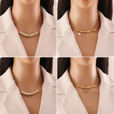 Collar De Acero Inoxidable Geométrico Irregular Chapado En Oro Con Piedra Verde Perla Artificial Y Colgante Corazón Para Mujer