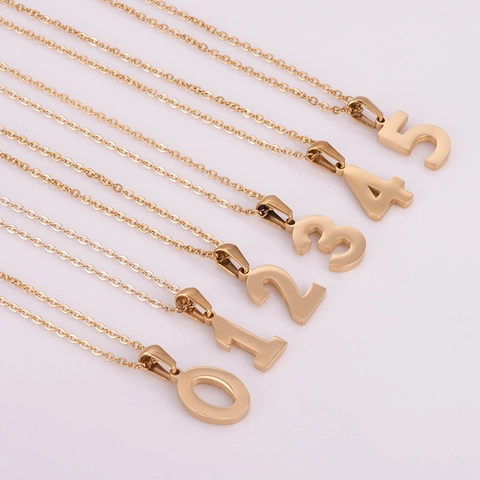 Stainless Steel Number Pendant Necklace 18K Gold Plated Lucky Angel Number 0-9 Minimalist Jewelry Gift For Women Couples