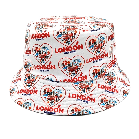 Chapeau Bob Thème Londres Polyester Réversible Protection Solaire Imprimé Cœur Big Ben Vintage Extérieur Hommes Femmes