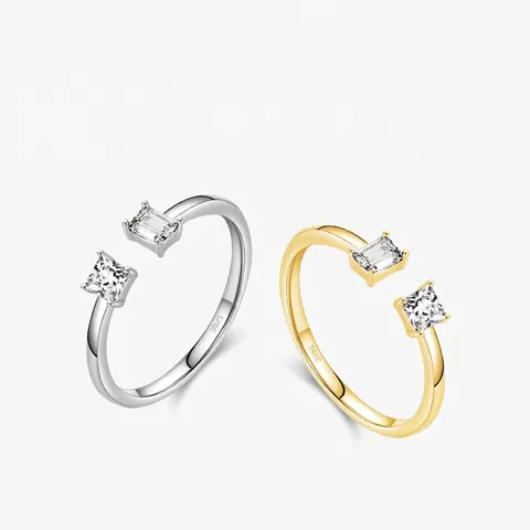 925 Sterling Silber Offener Verstellbarer Ring Für Damen Minimalistisch Geometrisch Quadratisch Zirkonia Schmuck