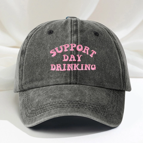 Casquette De Baseball En Coton Lavé Support Day Drinking Brodée Rétro Ajustable Chapeau De Soleil Unisexe