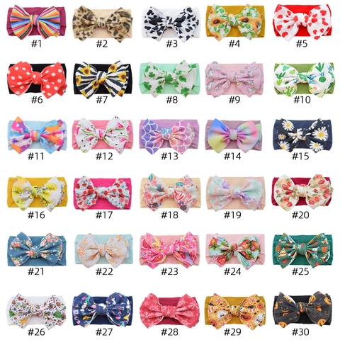 Baby Girl Elastic Headband Oversized Bowknot Printed Soft Nylon Hairbands For Infants Toddlers Newborns Hair Accessories
