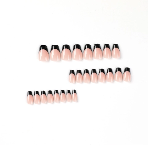 Künstliche Nägel Zum Aufkleben Französische Schwarze Spitze Nude Rosa Ballerina Form Künstliche Nägel Elegant