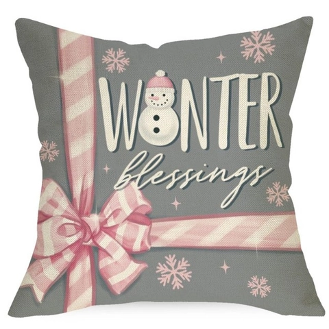 Fundas De Cojín De Navidad Algodón Lino Invierno Muñeco De Nieve Copo De Nieve Árbol Patrones Decorativos Sofá Hogar Rosa Gris