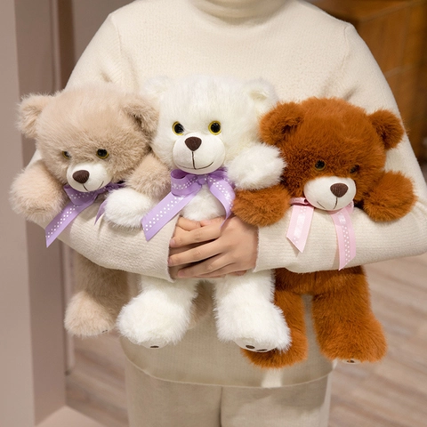 Teddybär Plüschtier Langplüsch Weiches Stofftier Mit Gepunkteter Schleife Für Kinder Geschenk Heimdekoration