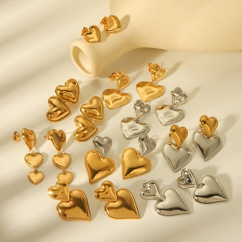 Stainless Steel Heart Shape Stud Drop Earrings 18K Gold Plated Geometric Fashion Jewelry For Women INS Style