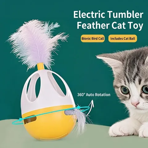 Giocattolo Elettrico Per Gatti Tumbler Rotazione Automatica Piuma Interattivo Intelligente Effetto Sonoro Uccello Plastica ABS