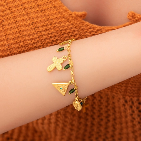 Böhmisches Mehrreihiges Charm Armband Edelstahl 18 Karat Vergoldet Vintage Eleganter Anhänger Schmuck Für Damen Geschenk