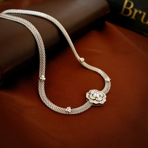Collana Girocollo Con Fiore Di Camelia Vintage Francese Rame Con Zircone Gioielli Con Catena A Maglia Eleganti Per Donna