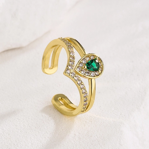 Geometrischer Offener Ring Kupfer 18K Vergoldet Grün Rosa Zirkonia Verstellbarer Modeschmuck Für Damen