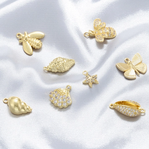 Ciondoli In Ottone Serie Oceano Stella Marina Conchiglia Ape Farfalla Zircone Incastonato Accessori Per Creazione Gioielli Fai Da Te