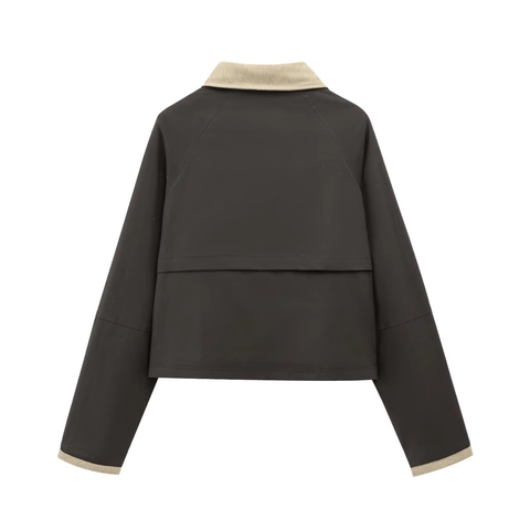 Chaqueta Retro De Mujer Con Bloques De Color Y Cuello De Pana Corte Holgado Ropa De Trabajo Casual