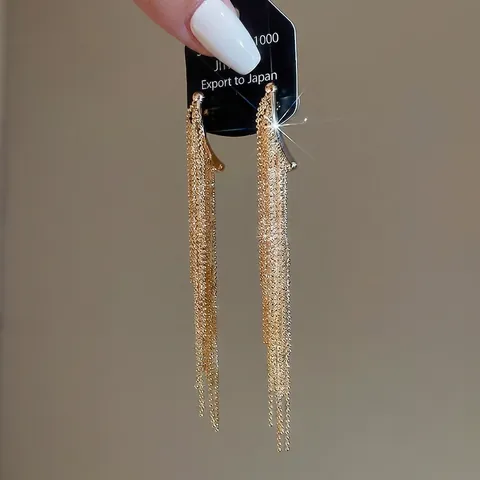 Long Tassel Dangle Earrings Gold Plated Copper With Silver Earring Post French Vintage Ball Chain Jewelry For Women