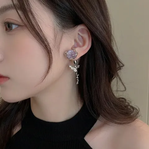 Boucles D Oreilles Rose Améthyste Violette Avec Tige En Argent Sterling 925 Bijoux Style Gothique Rétro Pour Femmes