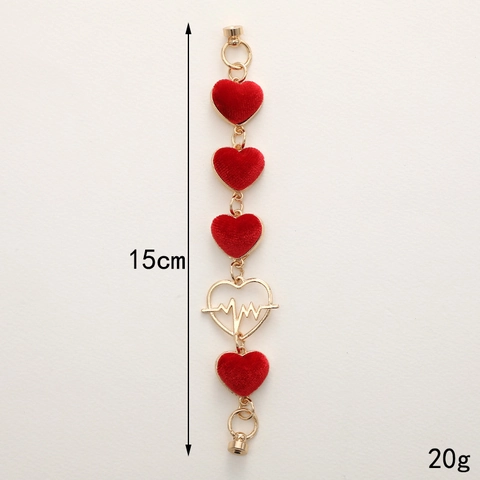 Velvet Heart Pendant Phone Case Chain Bracelet Alloy EKG Pattern Decorative Accessory