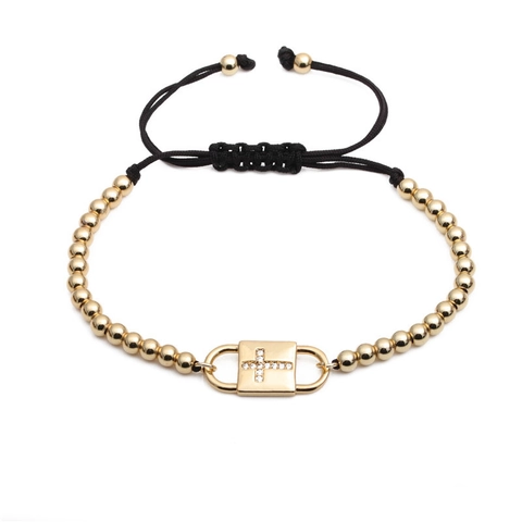 Perlenarmband Handgefertigtes Gewebtes Seil Kupferperlen Mikro Zirkon Kreuz Anhänger Verstellbar Mode Schmuck Unisex