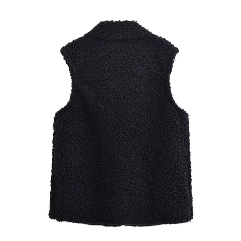Women Moto Style Faux Lamb Wool Spliced PU Leather Vest Jacket Sleeveless Asymmetrical Zip Warm Mid-Length Waistcoat Top