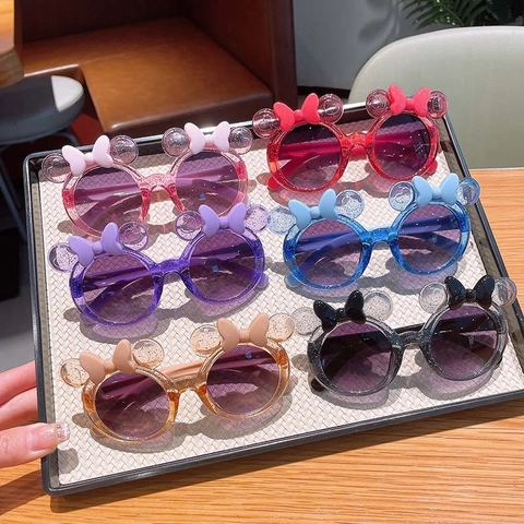 Kids Round Sunglasses Glitter PC Frame UV Protection Cartoon Ears Bowknot Cute Novelty Eyewear For Toddler Boys Girls