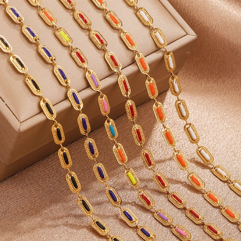 Colorful Enamel Stainless Steel Cuban Link Chain DIY Jewelry Making Multi Color Loose Necklace Link Accessories