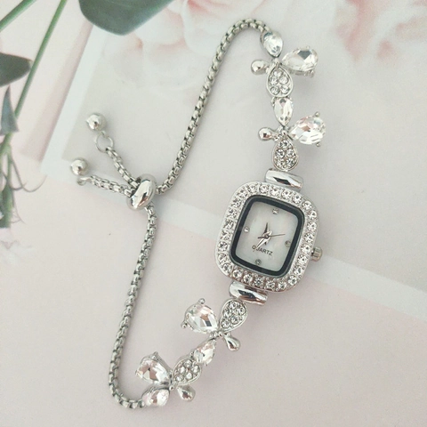 Orologio Da Polso Alla Moda Da Donna Quadrante Quadrato Al Quarzo Con Strass Catena Regolabile A Farfalla Elegante