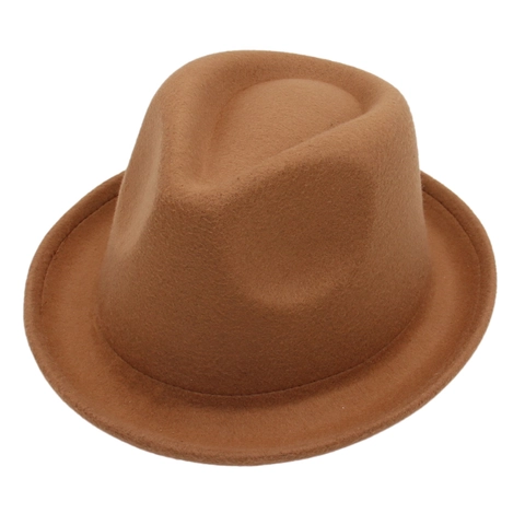 Classic Fedora Hat Faux Wool Felt Short Brim Curled Edge British Vintage Jazz Cap For Men Women Solid Color Casual
