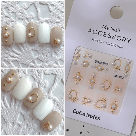 Stereoscopic Nail Art Stickers Artificial Pearl Metal Frame Geometric Floral Constellation Manicure Waterproof Self Adhesive
