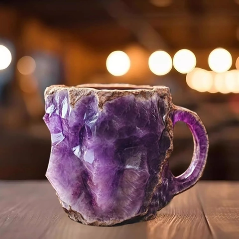 Mineral Crystal Coffee Mug Synthetic Resin Stainless Steel Liner 3D Agate Pattern Tea Cup Geode Style Handmade Drinkware