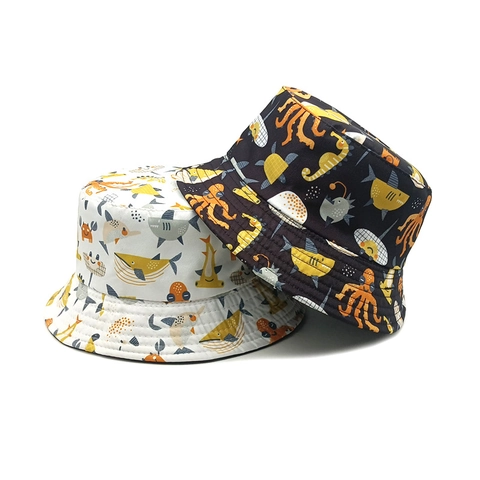 Kinder Fischerhut Polyester Atmungsaktiv Sonnenschutz Sommer Outdoor Meerestier Muster Cartoon Oktopus Hai Für Kleinkinder