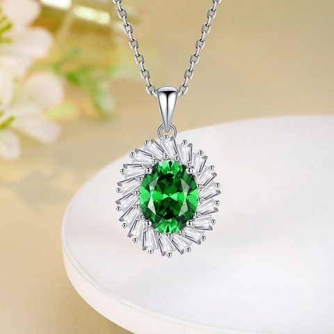 Oval Gemstone Zircon Pendant Necklace 925 Sterling Silver Petal Sunflower Halo Elegant Luxury Jewelry For Women
