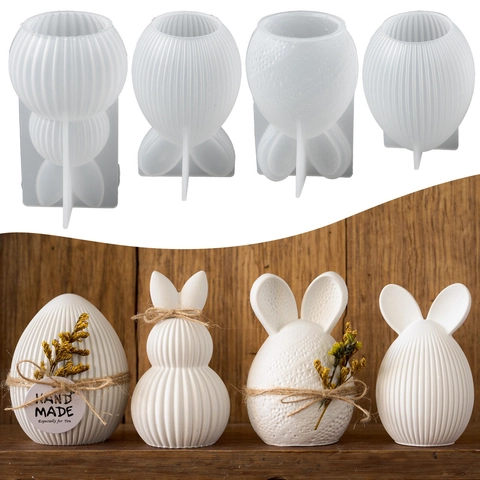 Easter Egg Rabbit Silicone Mold 3D Striped Textured Bunny For DIY Candle Making Gypsum Soap Resin Craft