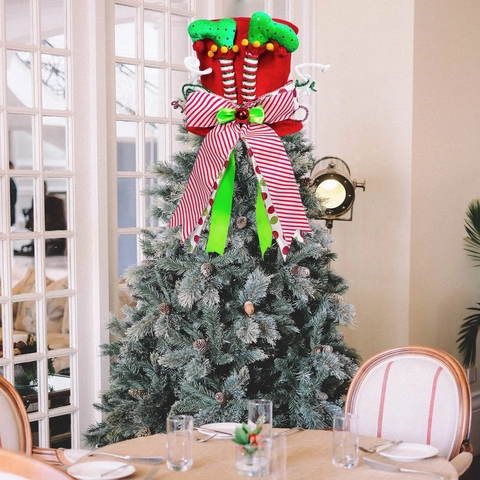 Weihnachtsbaumspitze Hut Mit Elfenbeinen Große Schleife Faltbar Filz Dekoration Für Feiertags Home Party