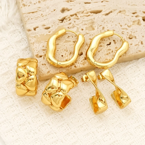 Roestvrijstalen Onregelmatige Geometrische Oorbellen 18K Verguld Gedraaide Hart Hoop Minimalistische Sieraden Voor Vrouwen
