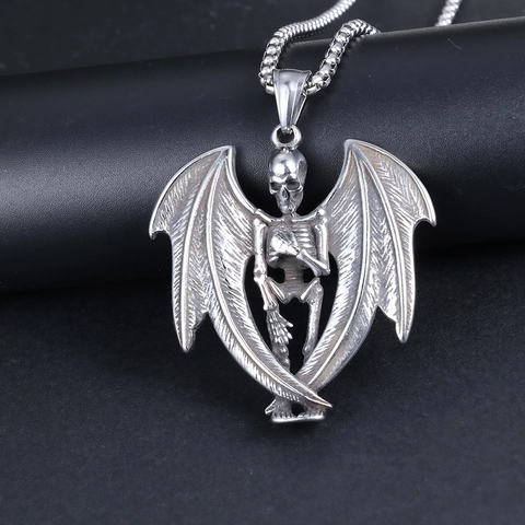 Collana Pendente Teschio Ali Di Pipistrello Retrò Acciaio Inossidabile 316L Gioielli Gothic Punk Uomo Pendente Testa Fantasma