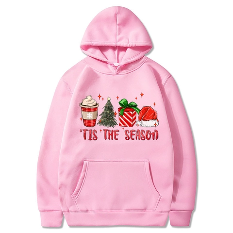 Felpa Con Cappuccio Di Natale Uomo Manica Lunga Stampa 'Tis The Season Pullover Felpata Casual Calda Top