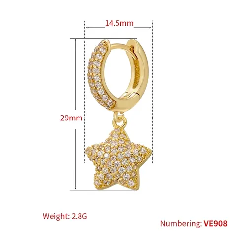 Stern Anhänger Huggie Ohrringe Mikro Pave Zirkonia Kupfer Mode Schmuck Für Frauen Bunt Sternenklaren Stil