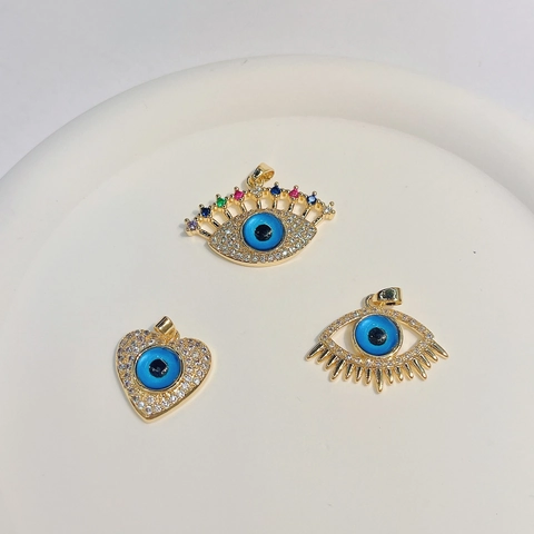 Evil Eye Pendant Copper 18K Gold Plated Heart Eye Shape Colorful Cubic Zirconia Exquisite Jewelry Charm For Women