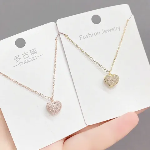 Collana con Ciondolo a Cuore in Rame e Strass Moda per Donna Catena a Cuore Micro Pave Placcata Oro e Oro Rosa Gioielli Regalo