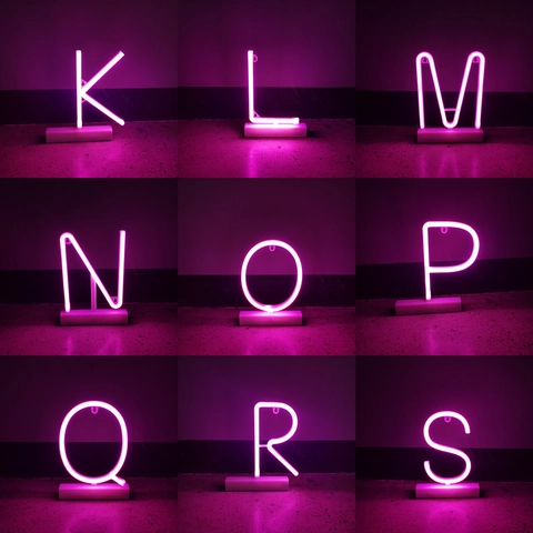 LED Neon Letter Sign Pink Alphabet Number Light Plastic Base USB Powered Christmas Festival Wedding Party Decor Ambient