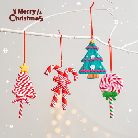 Addobbi Natalizi Appesi Pasta Polimerica PVC Babbo Natale Omino Pan Di Zenzero Bastoncino Zucchero Pupazzo Di Neve Renna