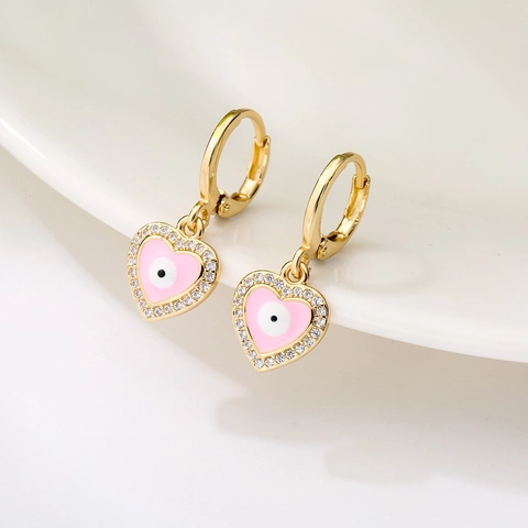 Evil Eye Herz Rund Anhänger Ohrringe Vergoldetes Kupfer Emaille Zirkon Huggie Creolen Mode Schmuck Damen
